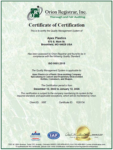 apex plastics is a certified iso company